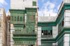 Saudi Arabia, Mecca, Jeddah, Al-Balad.Hijazi tower house with wooden Roshan windows and balconies. Art Print